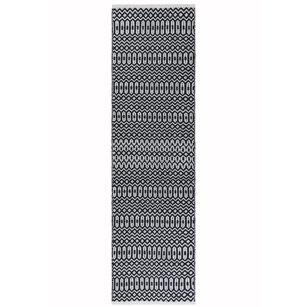 Halsey Geometric Outdoor Runner Rugs in Black